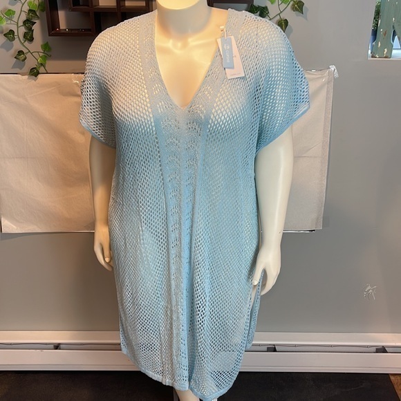 Cupshe Boho Sheer Crochet V-Neck Cover-Up Dress Light Blue Size‎ Large - Picture 3 of 10